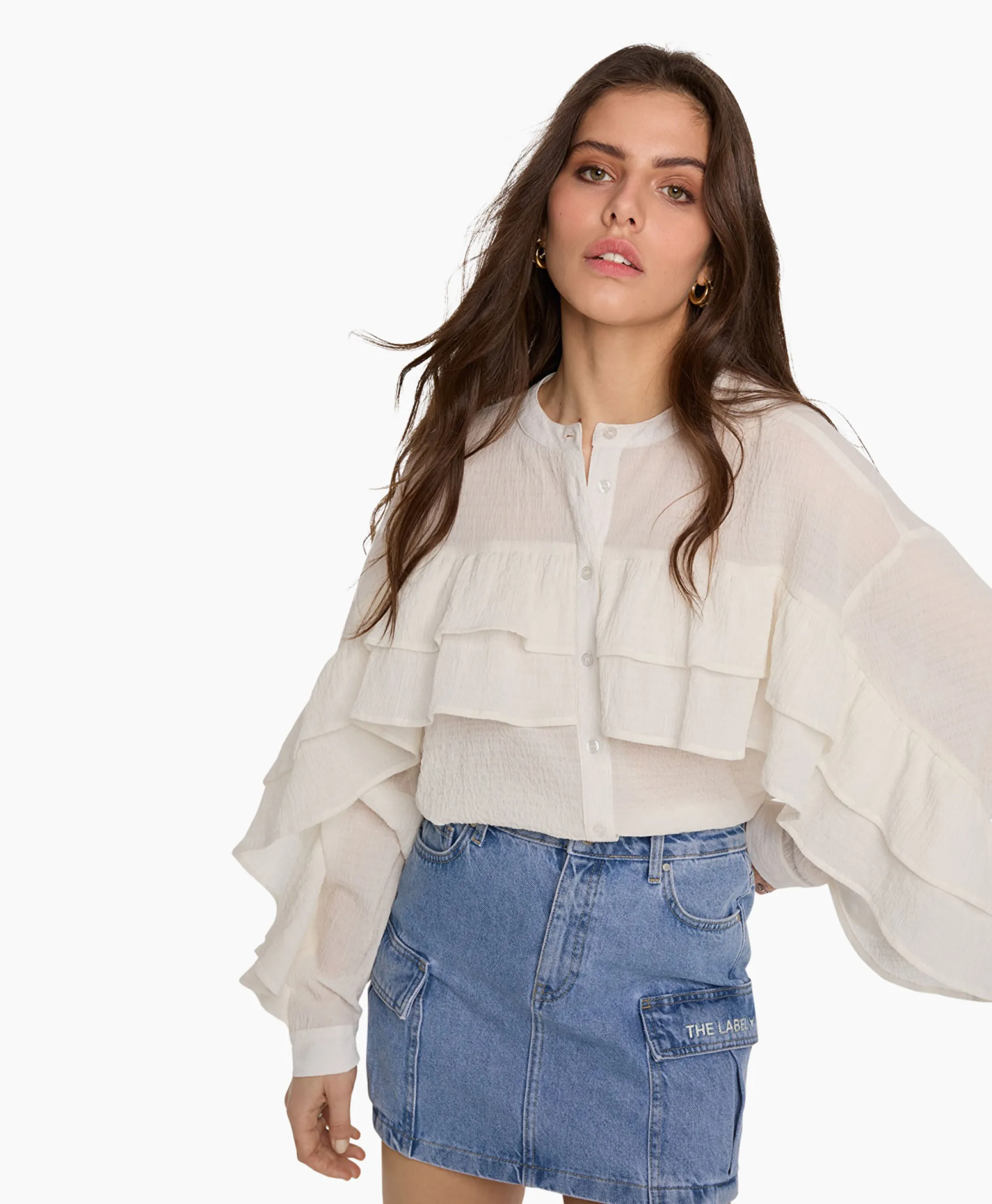 Alix The Label Blouse Woven Structured Chiffon Ruffle Ecru*Dames Blouses
