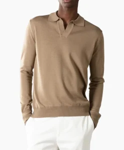 Aurelien Pullover Buttonless Polo L Taupe*Heren Truien