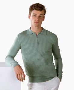 Aurelien Pullover Rib Zip Polos Ls Licht Groen*Heren Truien