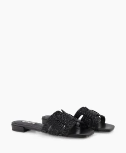 Bibi Lou Sandaal Zonder Hak Strass Zwart*Dames Sandalen