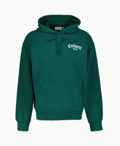 Carhartt Wip Sweater Hooded Onyx Script Groen*Heren Truien