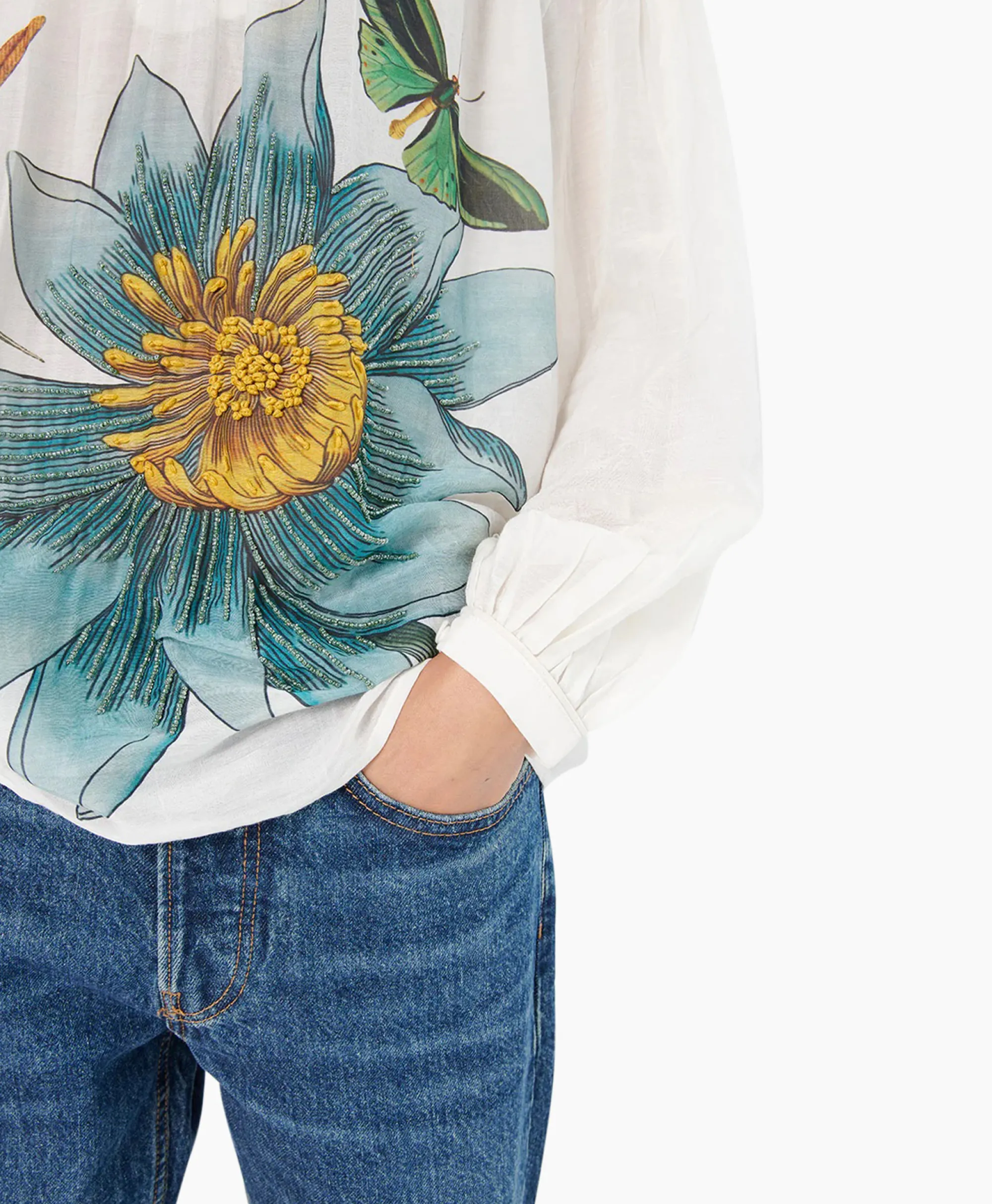 Chufy Blouse Bamboo Embroidered Blauw*Dames Blouses