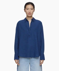 Closed Blouse Open Neck Blauw*Dames Blouses