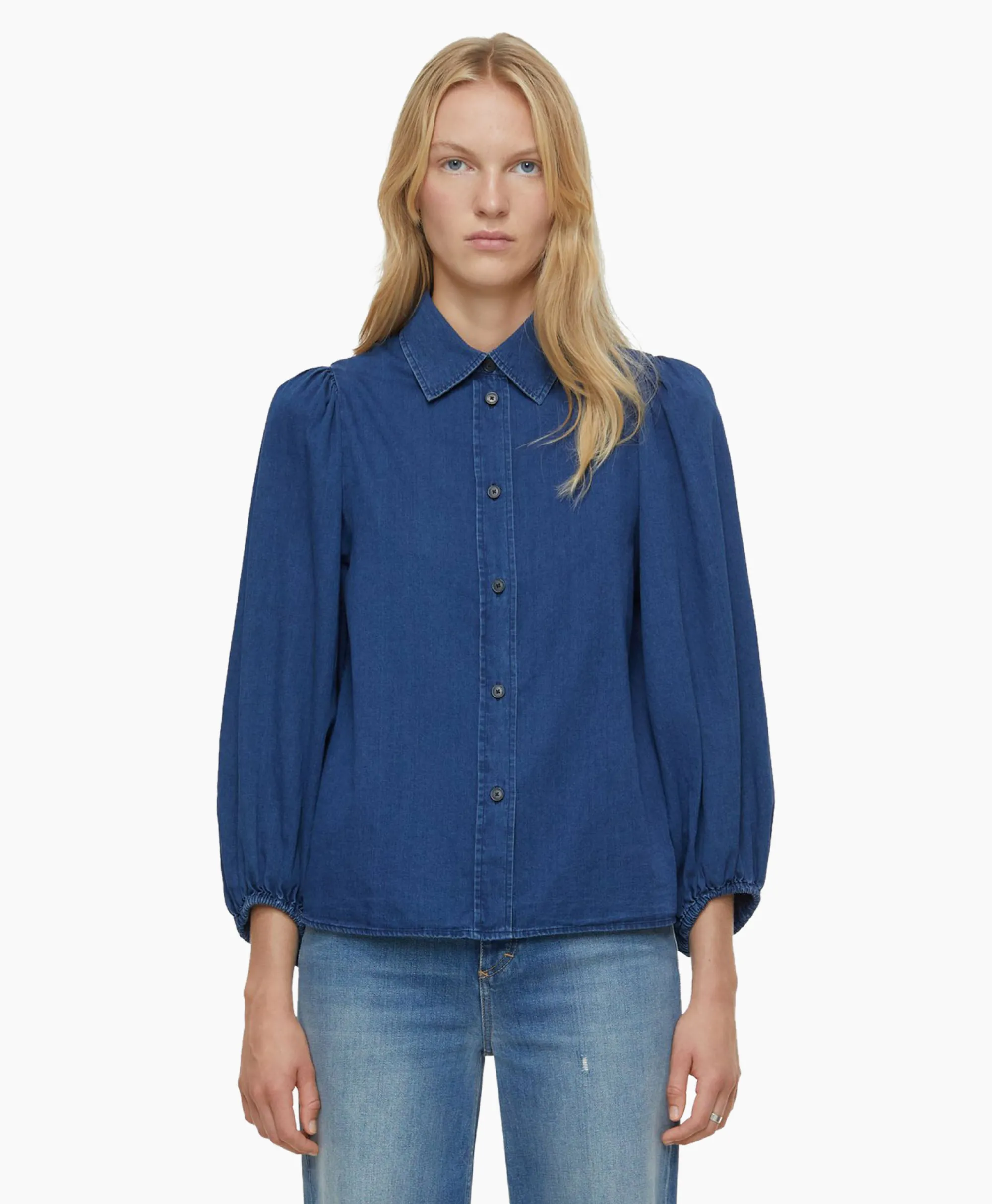 Closed Blouse Voluminous Sleeve Donker Blauw*Dames Blouses