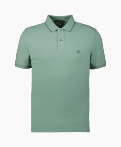 Cp Company Polo Stretch Piquet Striped Collar Licht Groen*Heren Polo's