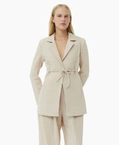 Ganni Blazer Textured Suiting Tiestring Beige*Dames Blazers