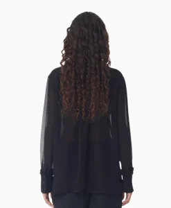 Ganni Blouse Chiffon Ruffle Zwart*Dames Blouses
