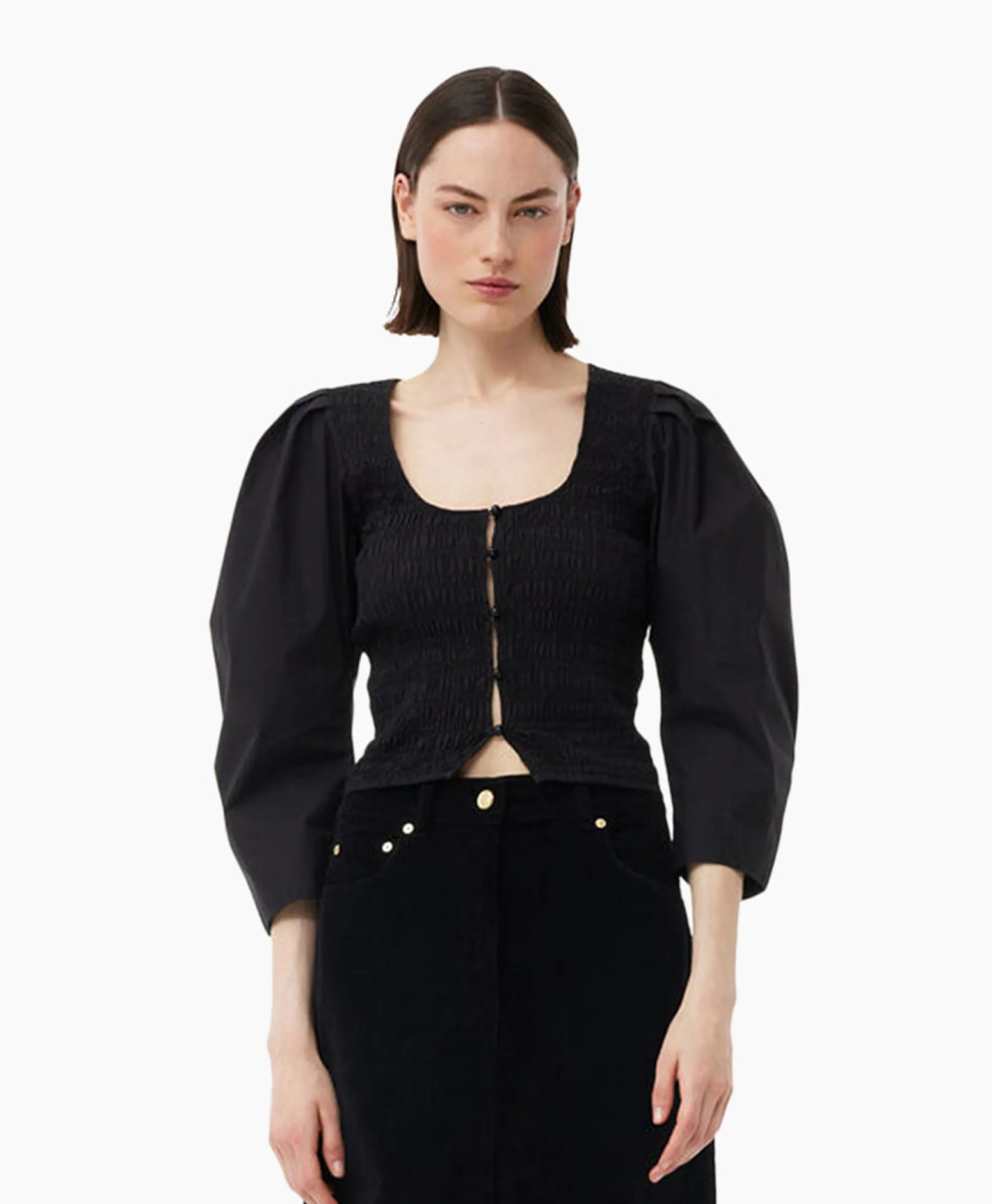 Ganni Blouse Cotton Poplin Smock Zwart*Dames Blouses