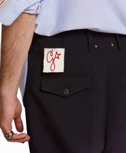 Golden Goose Broek Golden M Wide Legs Compact Gabardine Wool Donker Blauw*Heren Broeken