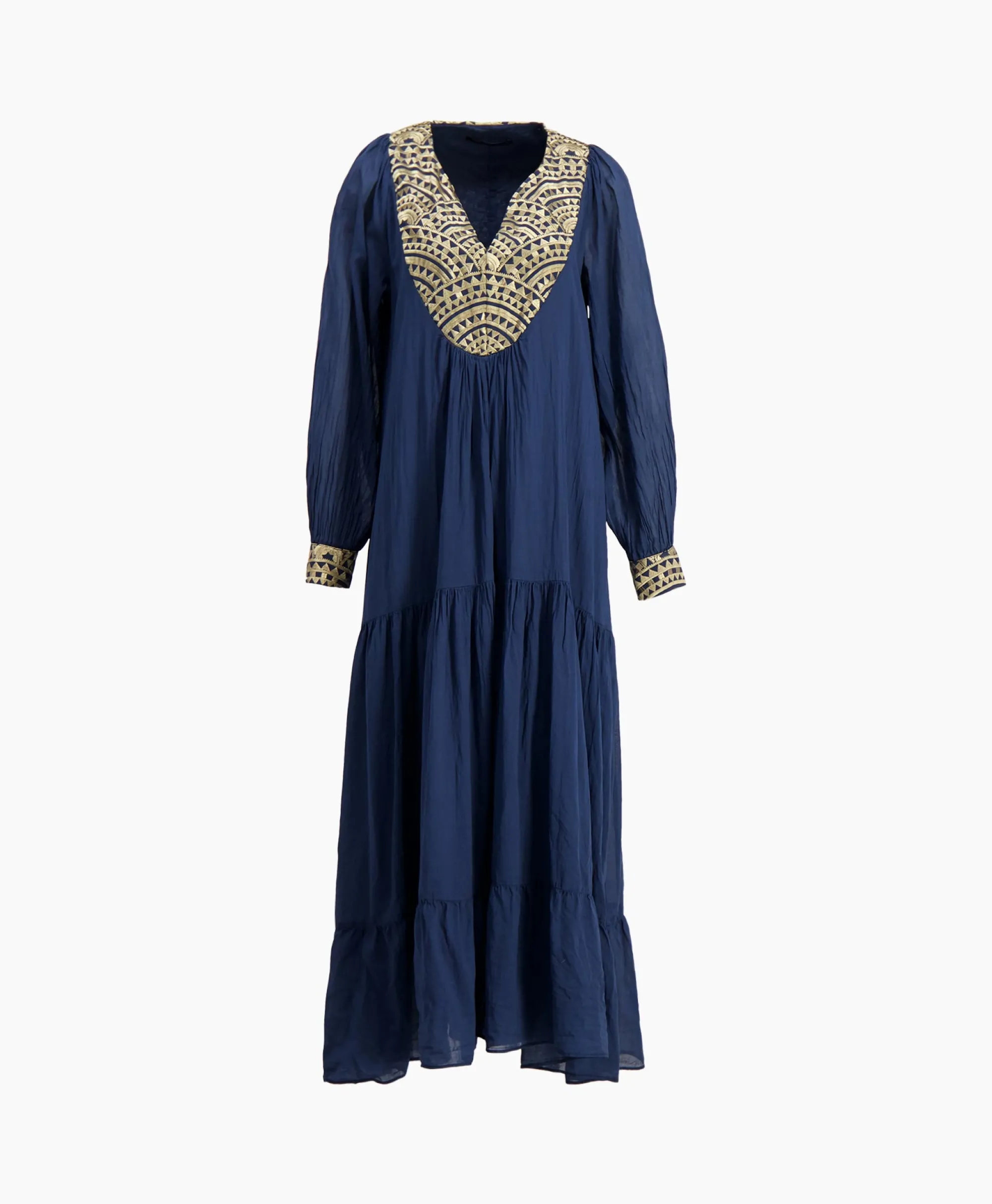 Greek Archaic Kori Maxi Jurk Long New All Over Cotton Donker Blauw*Dames Jurken