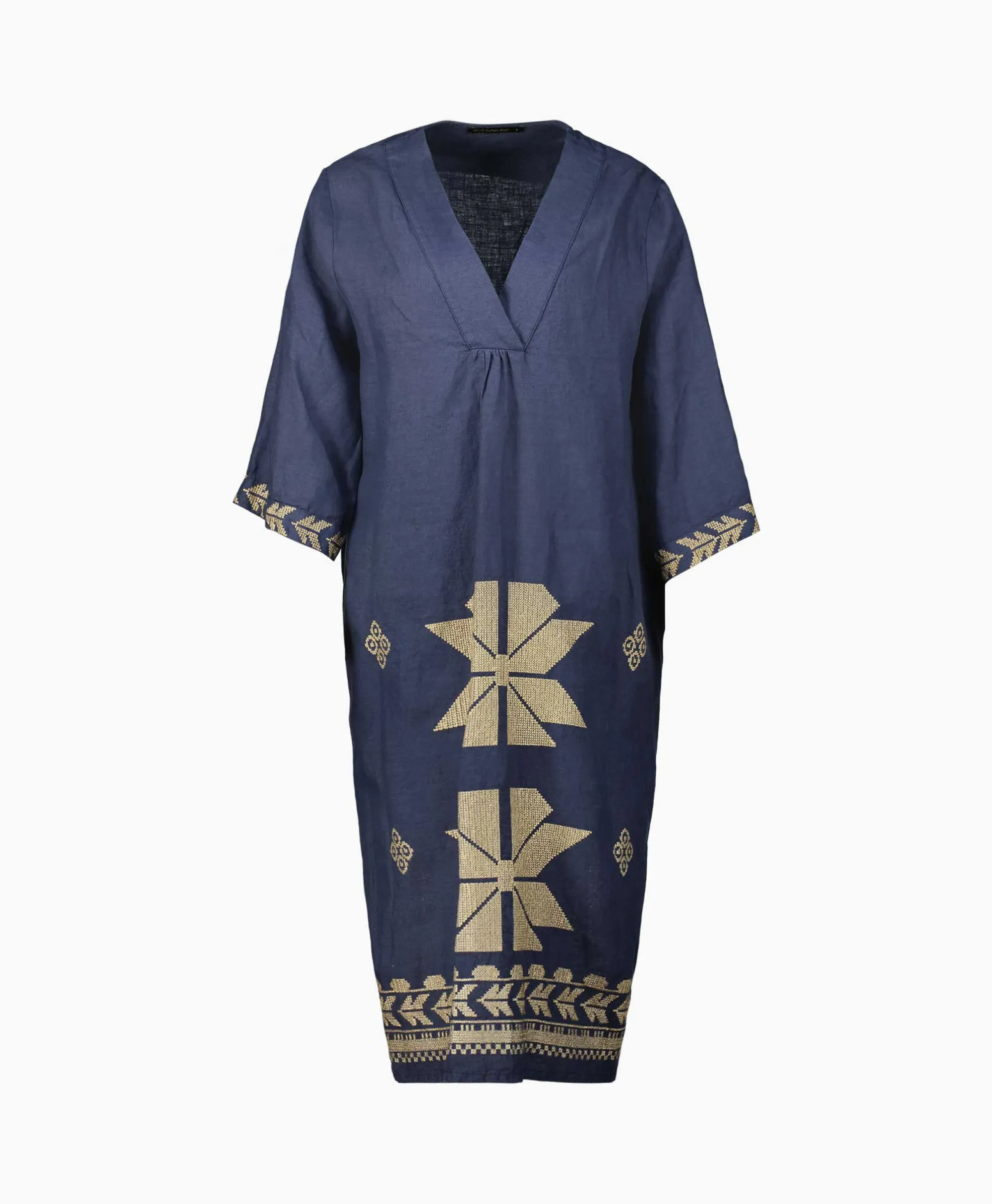 Greek Archaic Kori Midi Jurk Aeolis V-Neck Donker Blauw*Dames Bruiloftskleding