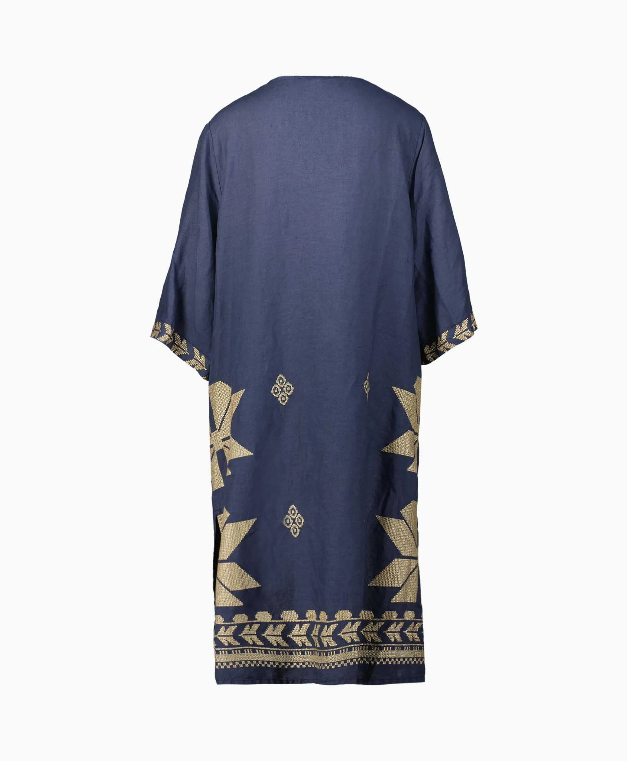 Greek Archaic Kori Midi Jurk Aeolis V-Neck Donker Blauw*Dames Bruiloftskleding