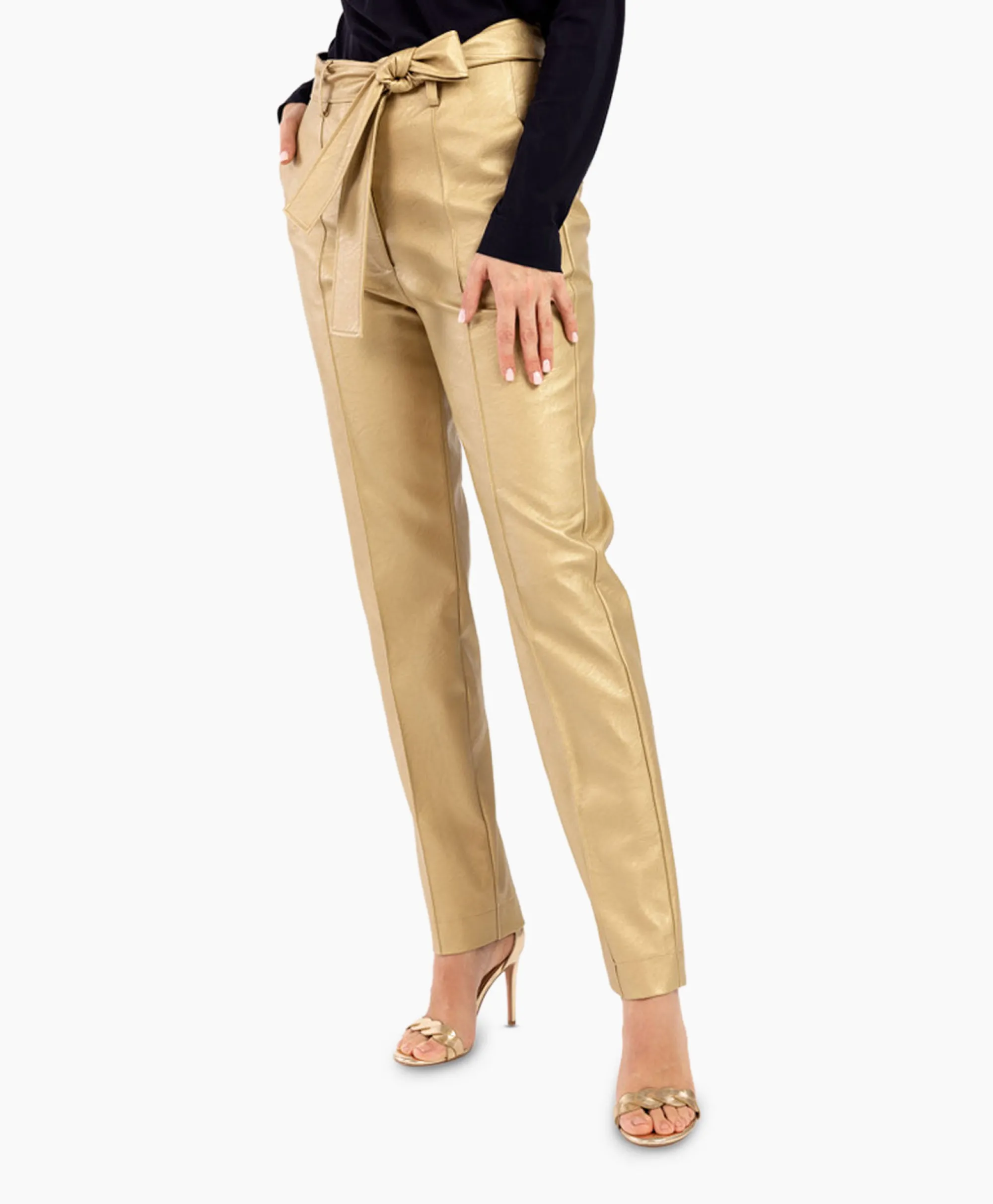 Studio Anneloes Broek Mita Faux Leather Trousers Goud*Dames Broeken
