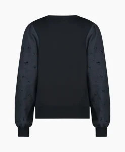 Studio Anneloes Pullover Deana Flower Broderie Donker Blauw*Dames Truien