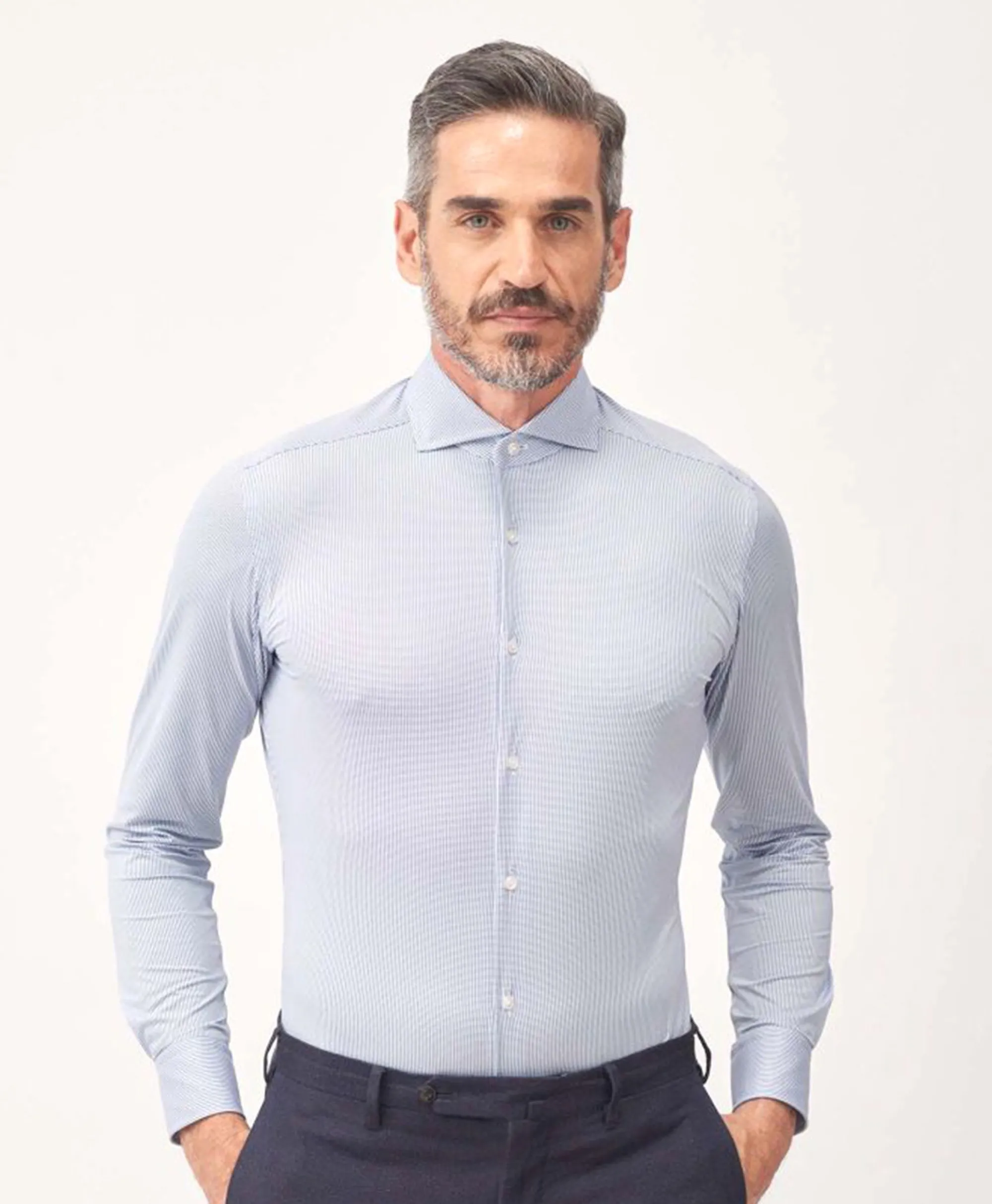 Xacus Active Shirt Midden Blauw*Heren Overhemden