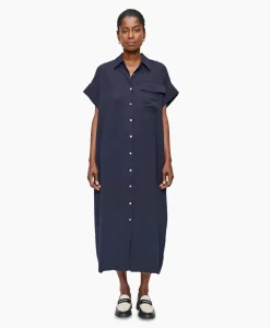 Zenggi Maxi Jurk Fluid Shirt Donker Blauw*Dames Jurken