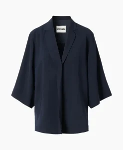 Zenggi Vest Japanse Crepe Kimono Donker Blauw*Dames Vesten